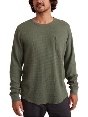 Marine Layer Men's Green Waffle Long-Sleeve Pocket Shirt Large